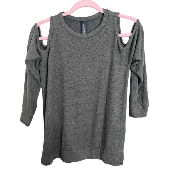 Design Lab Lord & Taylor green gray long sleeve cold shoulder sweater - Picture 1 of 5